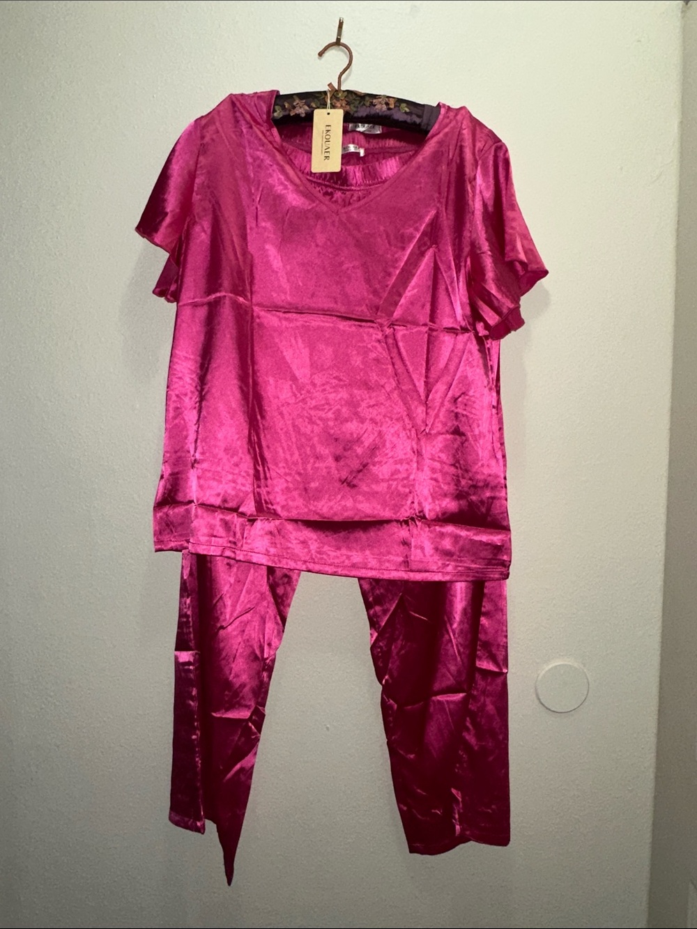 Velvet Short Sleeve Pajama Set in Fuchsia